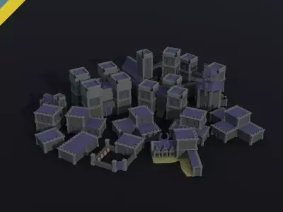 Cartoon dark fantasy city asset Polygonal Style Low-poly 3D model