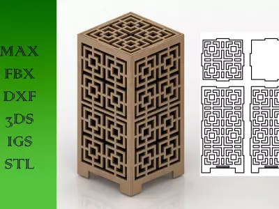 Wooden Lamp Laser Cut desk lamp lampshade 7 Low-poly 3D model