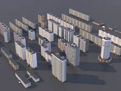 Russian buildings pack Low-poly 3D model