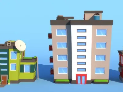 Cartoon Buildings  Low-poly 3D model