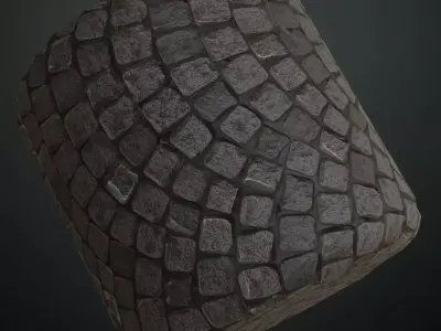 Classic Dark Grey Circular Cobblestone Pavement PBR Seamless Texture