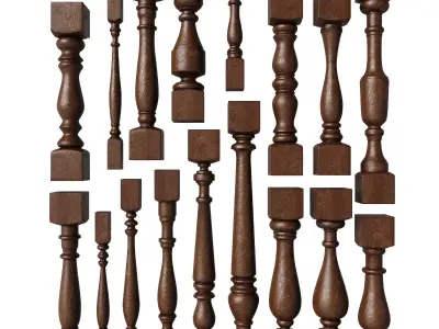 Baluster and railing fence of stairs pack 01 3D model