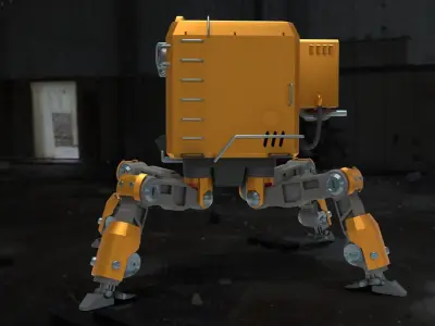 CubeMechine robot with smiley face Low-poly 3D model