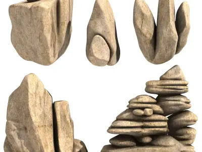 Set of 5 Rocks 3D print model