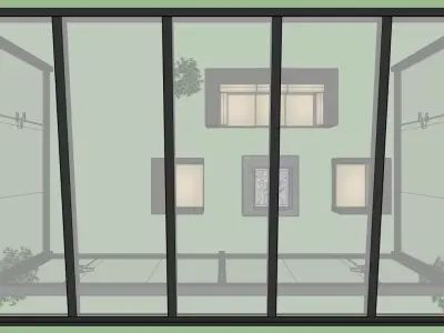 Glass-Enclosed Outdoor Seating Area with Fire Pit - 3D Model 3D model