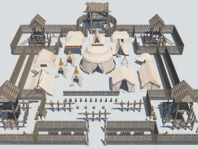 Set of medieval campaigns assets Low-poly 3D model