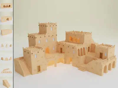 Arabic style set Low-poly 3D model