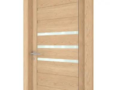 Door-056 wooden door with glass panels 3D model