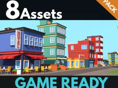 Cartoon Buildings  Low-poly 3D model