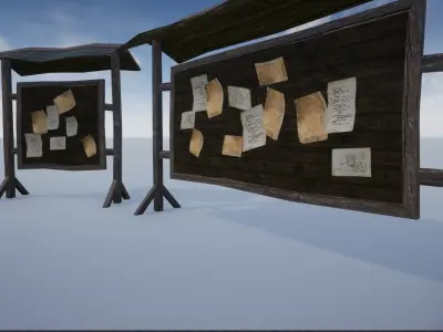 Wooden Notice Post - Notice Boards Low-poly 3D model