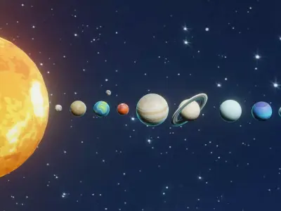 Stylized Solar System 3D Model With 25 Sci Fi Music Tracks Low-poly 3D model