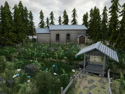 Scene log cabin in woods 3D model
