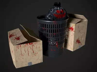 Trash And Carton Box Low-poly 3D model