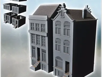 Set of Two Modern Flemish Houses 15 - World War Two Second WWII  3D print model