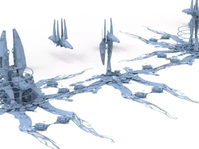 Sci fi  Corral Solar array dish towers  Low-poly 3D model