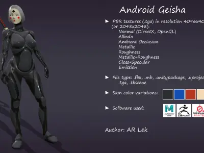 Android Geisha Low-poly 3D model
