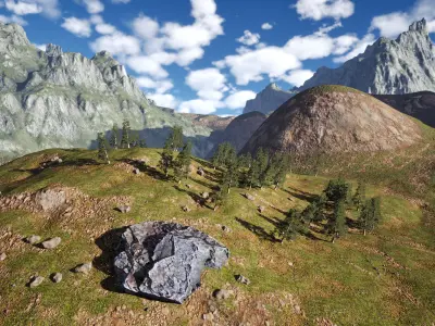 Coastal Mountain Range Game Environment Low-poly 3D model