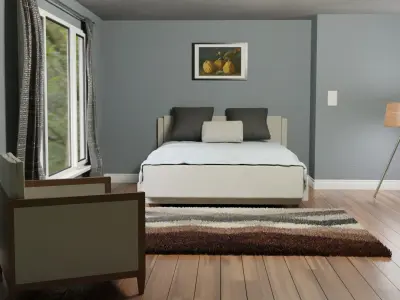 Realistic Bedroom with walls and hardwood floors Free 3D model