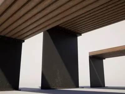 Modern Wooden Street Bench with Table Low-poly 3D model