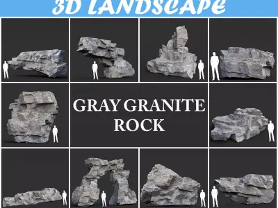 Low poly Gray Granite Rock Pack 200101 Low-poly 3D model