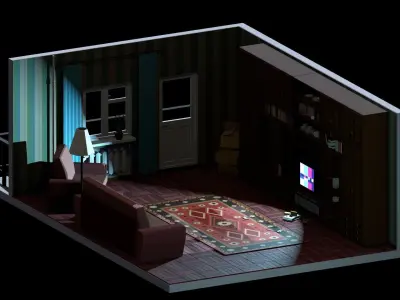 Retro Russian room 90s Low-poly 3D model