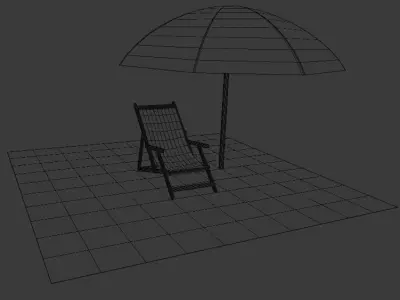 beach chair and umbrella 3D model