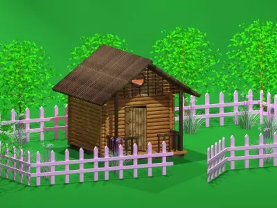 3Ds Max Editable Wooden Cottage in Meadow  3D model