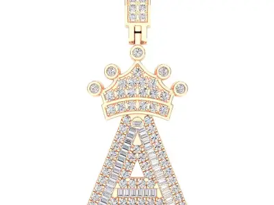 Crown Initial  A  Letter Pendant 3D print model