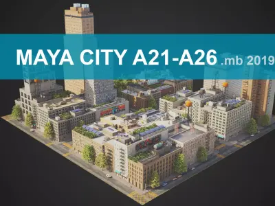 Realistic City District A21-A26 MAYA Low-poly 3D model