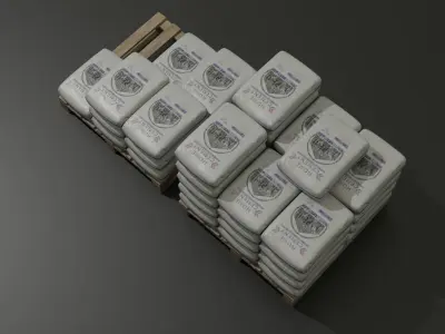 Concrete bags and pallet 3D model