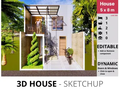 House 5x8m code 568 - Sketchup 3D model 3D model 3D model