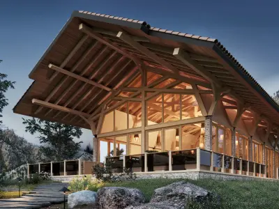 Exterior scene restaurant in the mountains 3D model 3D model