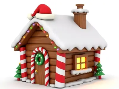 Cozy Winter Christmas Log Cabin 3D Model Low-poly 3D model