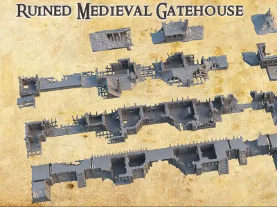 Ruined Medieval Gatehouse Tabletop Terrain 28 MM 3D print model