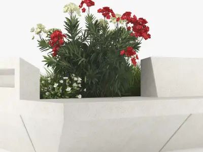 Flowerbed concrete planter with flowers in it 3D model
