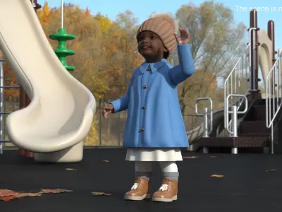  Little Black Girl Light Skin Autumn Clothes Fur Rigged 