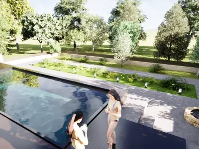 Classic Houses cottage and pool 3D model