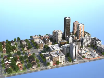 City with suburb Low-poly 3D model