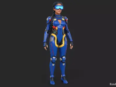 Cybernetic Girl Visor Body High Detail 3D model