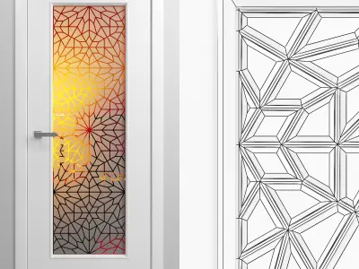 Set of interior doors with Arabic pattern stained glass 3D model