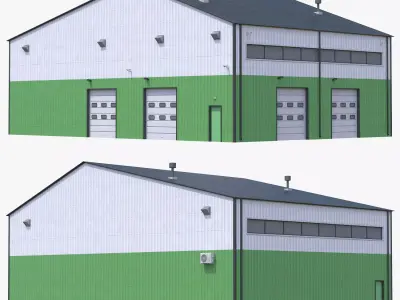 Industrial Building 13 Green Low-poly 3D model