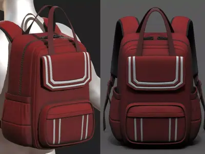 Backpack bag baggage pockets  Low-poly 3D model