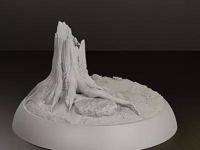 Ancient Tree Stump - 100mm Scenic Base - 3D Printable STL  3D print model