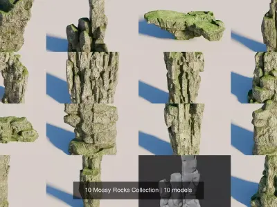 10 Mossy Rocks Collection 3D Model Pack