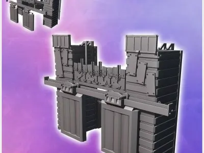 Post-apocalyptic entrance gate with observation posts and double 3D print model