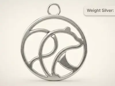 Minimalistic Bear Circle Silhouette Pendant 3D print model