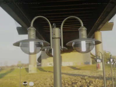 Street Light -7- Matt Black Version -3 Lamps-  Low-poly 3D model