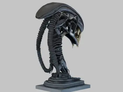 Alien Xenomorph Elongated Skull Head Bust High-Poly Sci-Fi  Low-poly 3D model