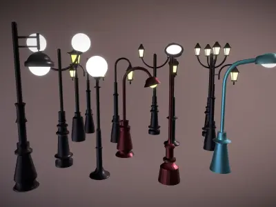 Lamposts Asset Pack - Streetlight 3d Model Set lowpoly 3D model