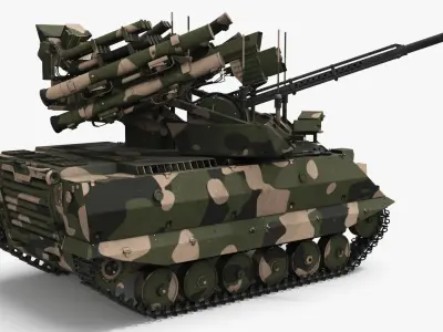  Ground Combat Platform with Woodland Camouflage and Guns Rigged 